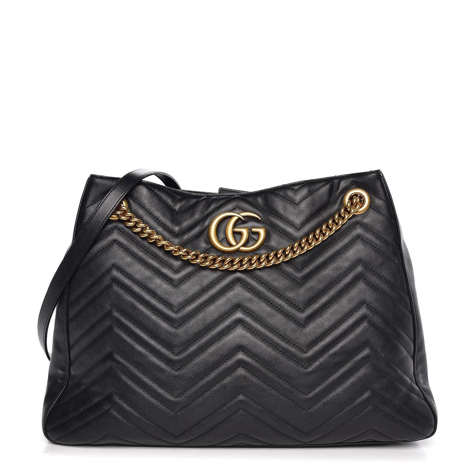 Gucci Calfskin Matelasse Medium GG Marmont Shoulder Tote Bag Black 1 of 17