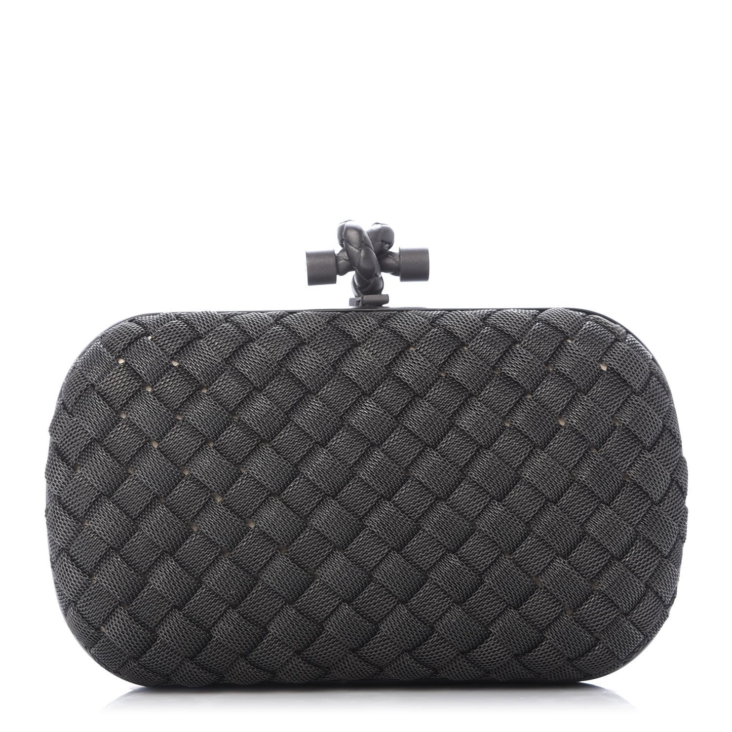 Metal Intrecciato Mesh Woven Knot Clutch in Gunmetal