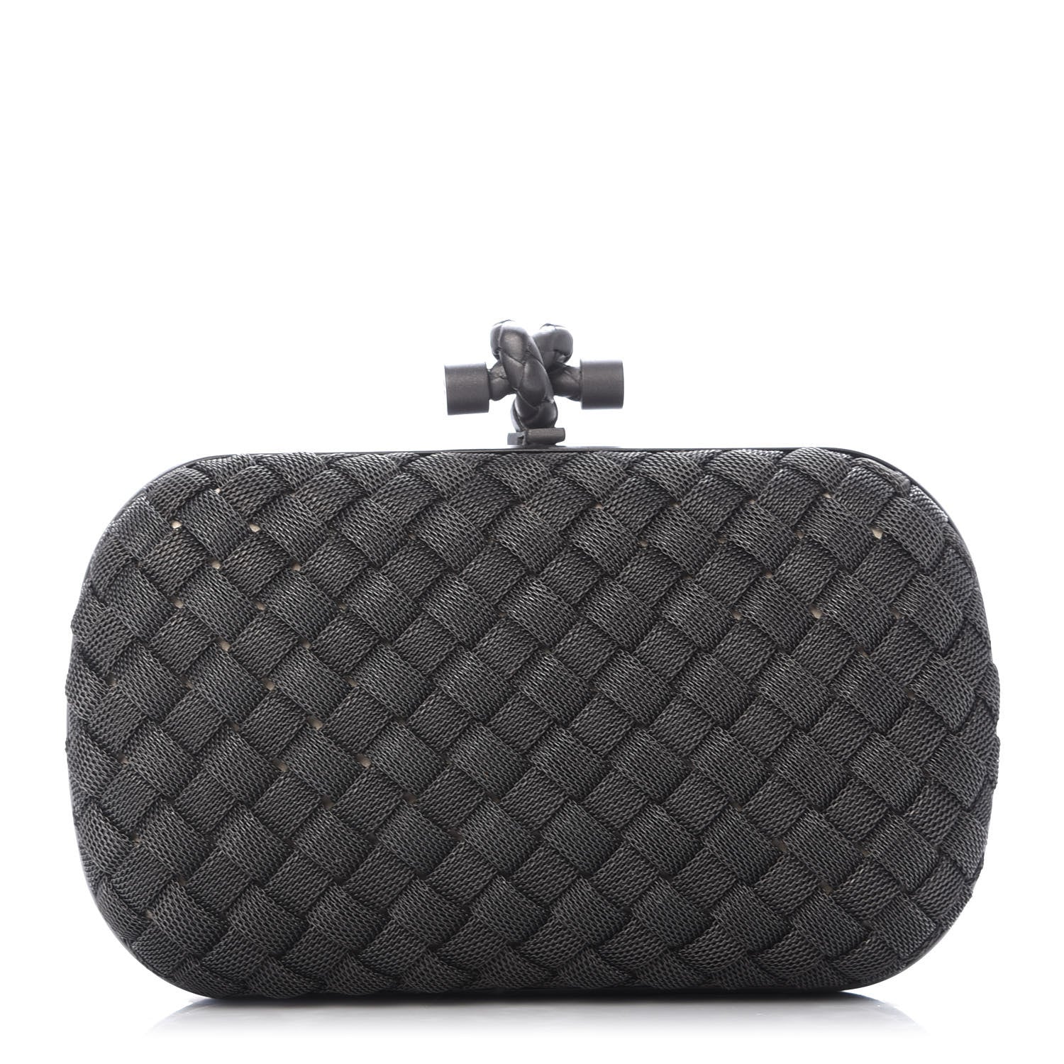 Bottega Veneta Metal Intrecciato Mesh Woven Knot Clutch in Gunmetal 1 of 8