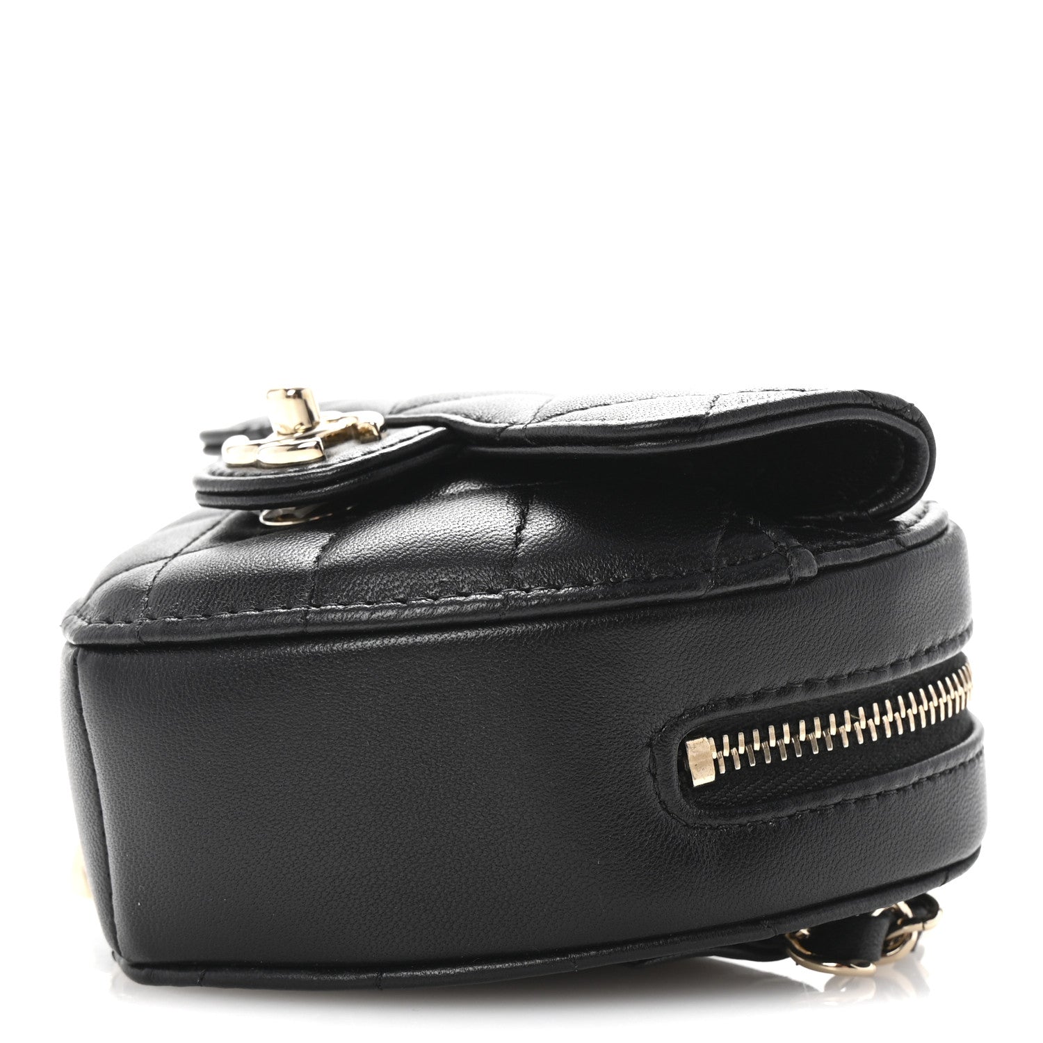 Chanel Lambskin Quilted CC In Love Heart Waist Belt Bag With Chain Black 9 of 9