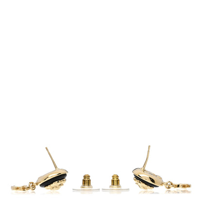Chanel Metal Lambskin Camellia CC Drop Earrings Gold Black 3 of 4