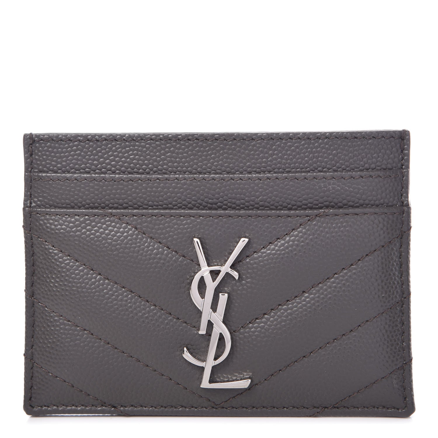 Saint Laurent Grain De Poudre Matelasse Chevron Monogram Credit Card Case Coal 1 of 7
