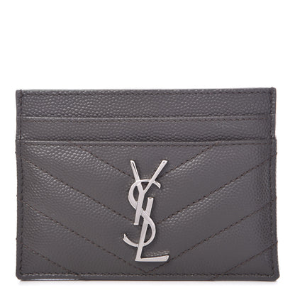 Saint Laurent Grain De Poudre Matelasse Chevron Monogram Credit Card Case Coal 1 of 7