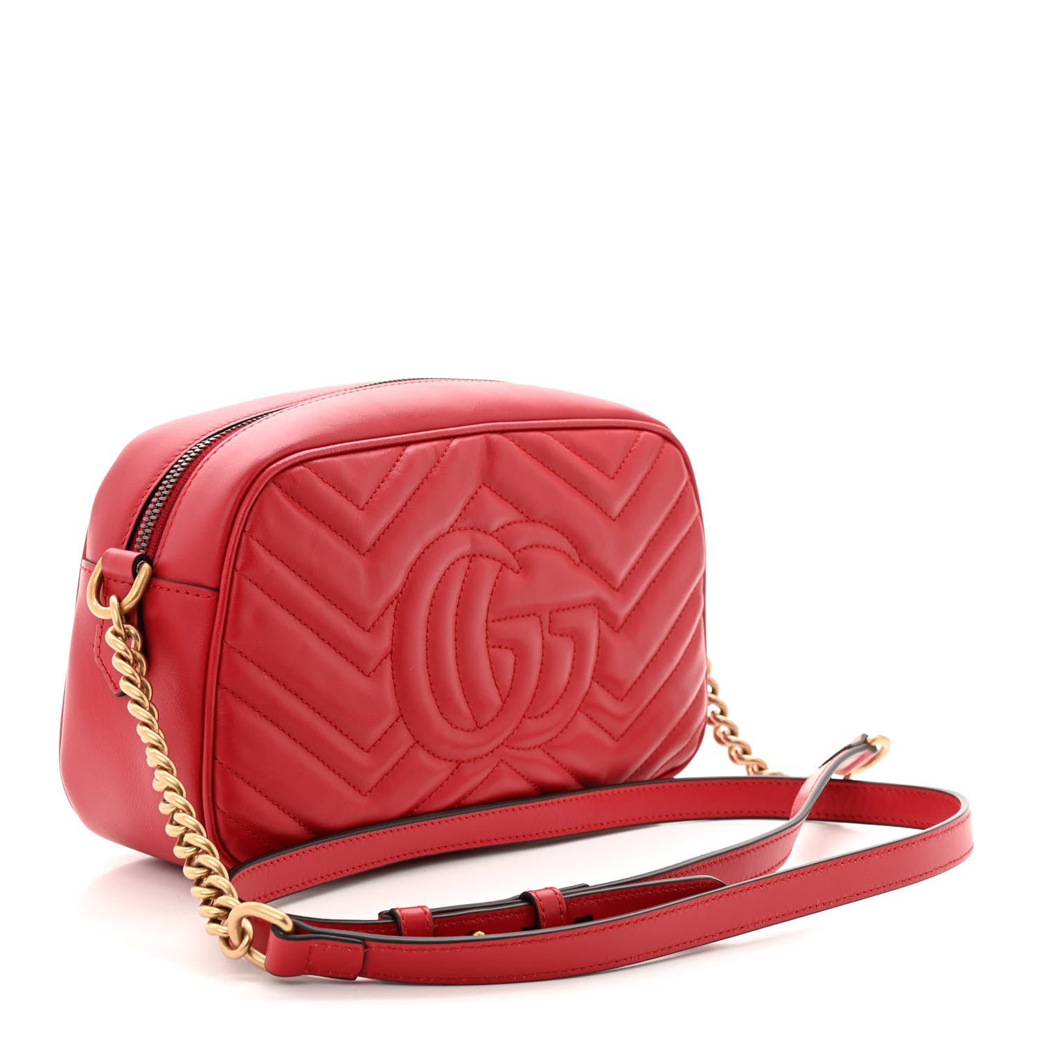 Gucci Calfskin Matelasse Small GG Marmont Chain Shoulder Bag Hibiscus Red 2 of 11