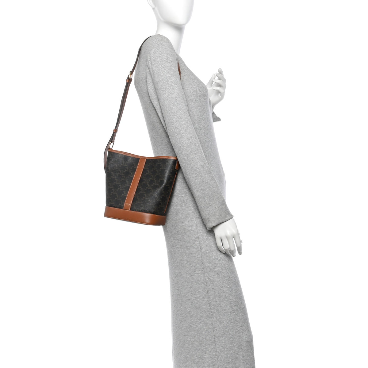 Celine Triomphe Canvas Calfskin Small Bucket Bag Tan 2 of 9