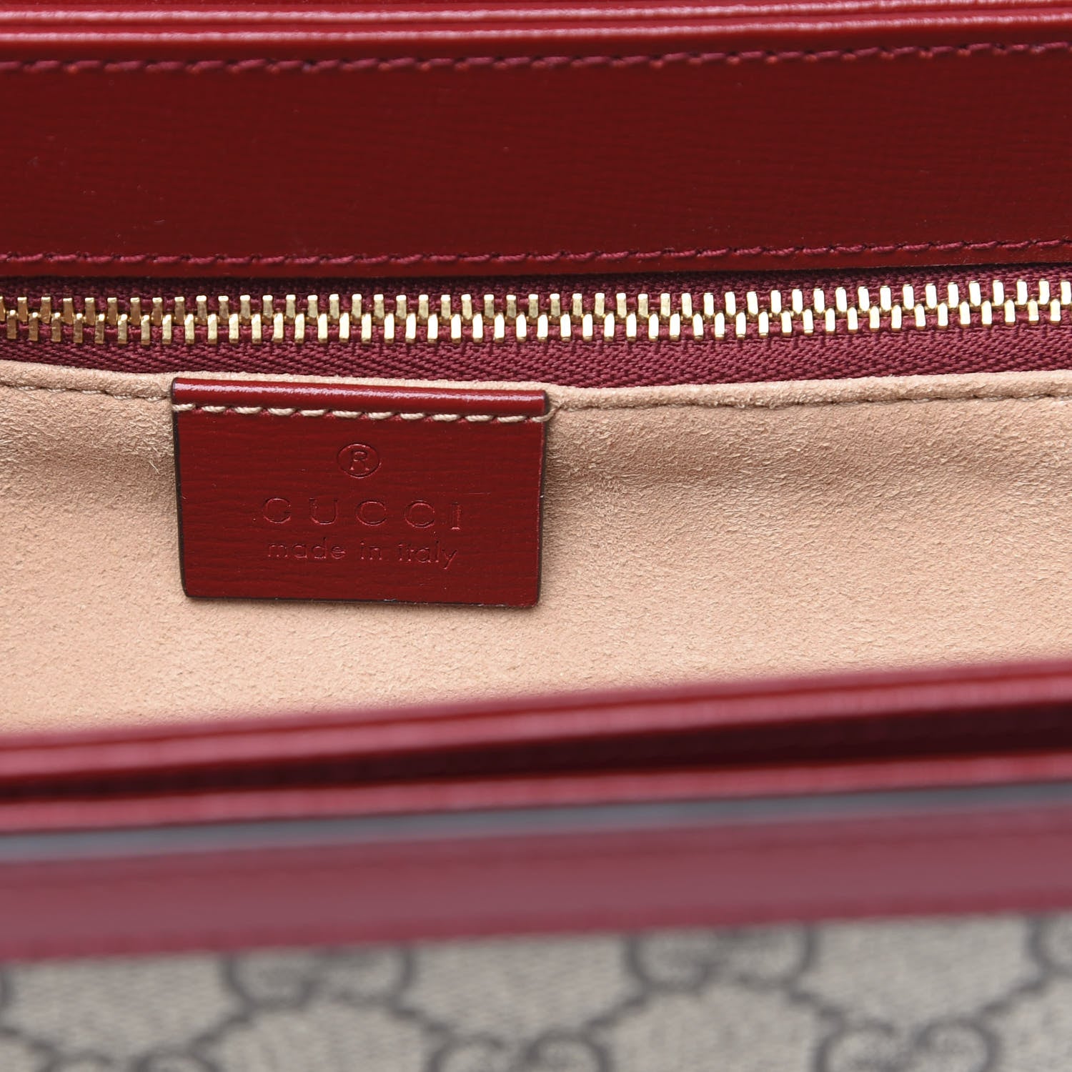 Gucci GG Supreme Monogram Azalea Calfskin Horsebit 1955 Shoulder Bag Beige Ebony New Cherry Red 6 of 10