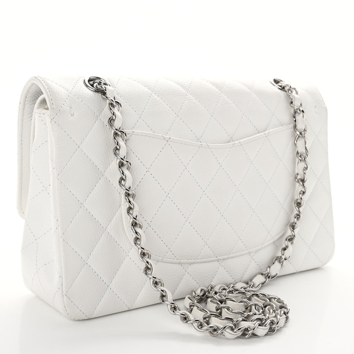Caviar Quilted Medium Double Flap White