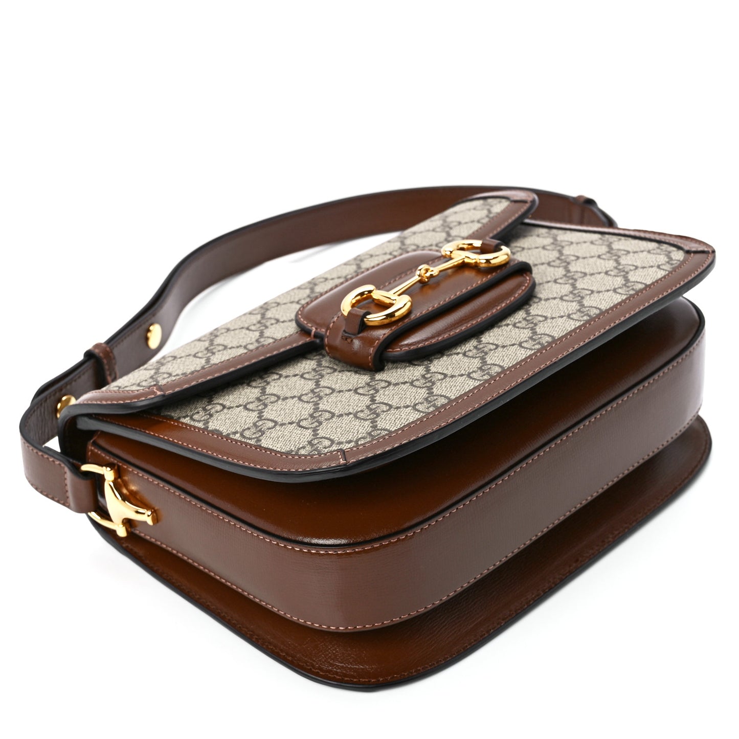 GG Supreme Monogram Horsebit 1955 Shoulder Bag Beige Brown Sugar