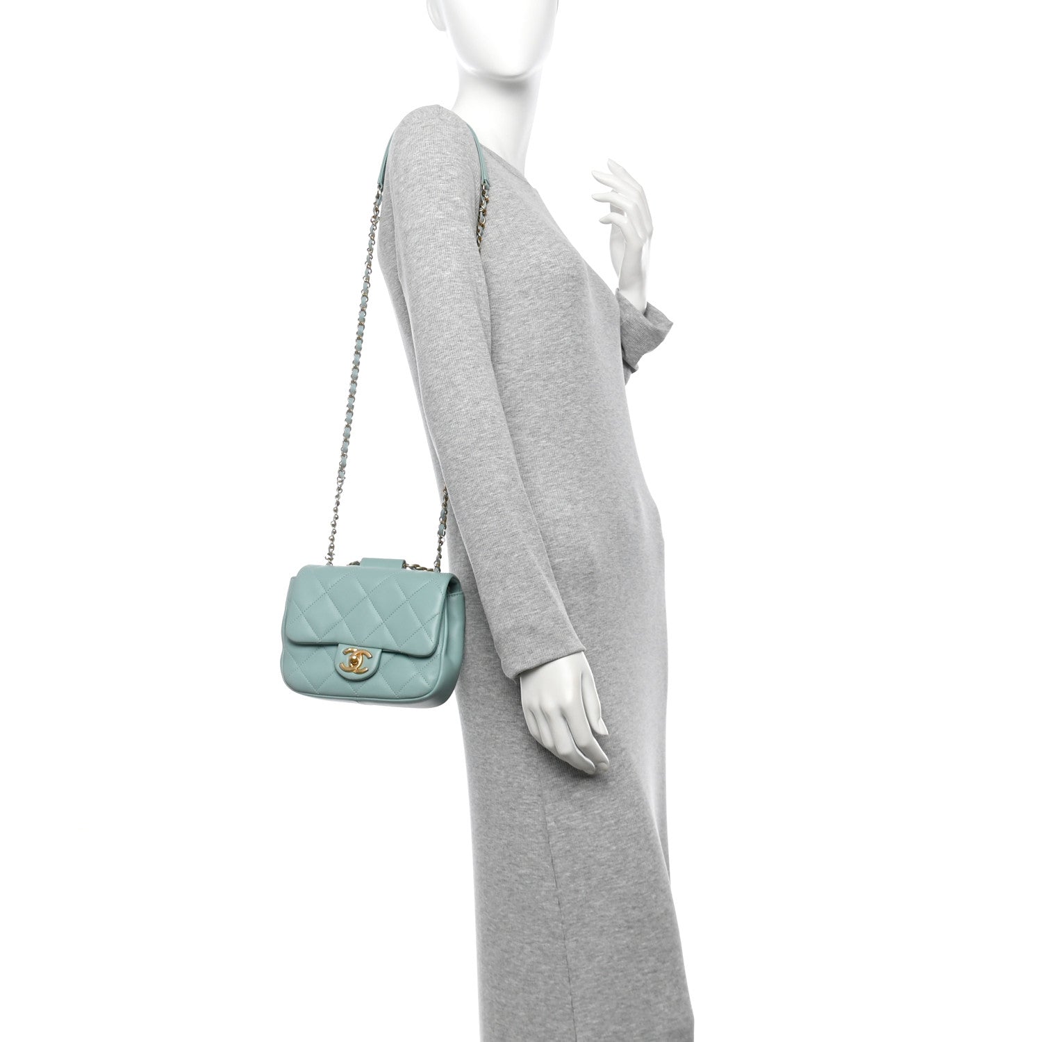 Chanel Lambskin Quilted Small Circular Handle Bag Blue 3 of 27