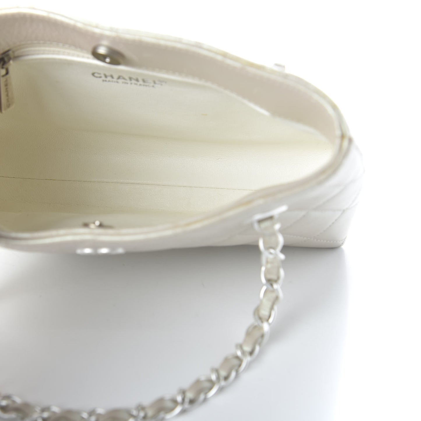 Iridescent Lambskin Quilted Pochette White
