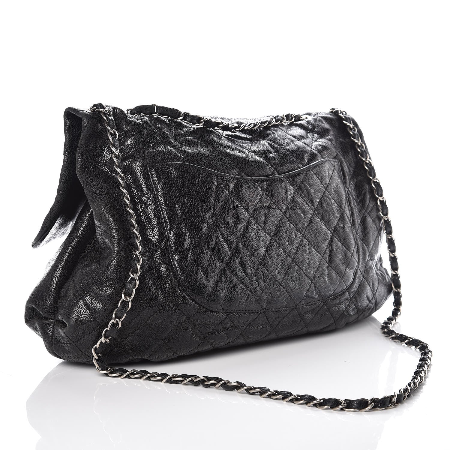 Chanel Crumpled Caviar Quilted Maxi Elastic Flap Black 3 of 8