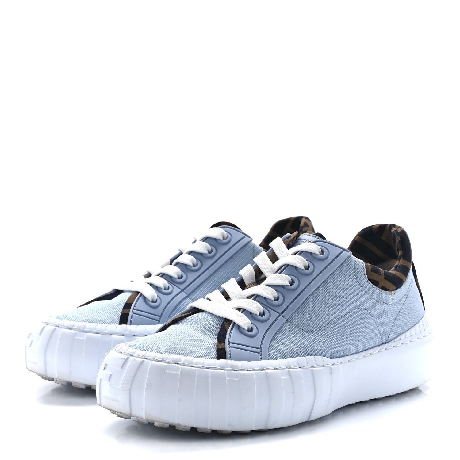 Fendi Canvas Lycra TPU FF Womens Fendi Force Low Top Sneakers 36 Sky Tobacco Black 3 of 8