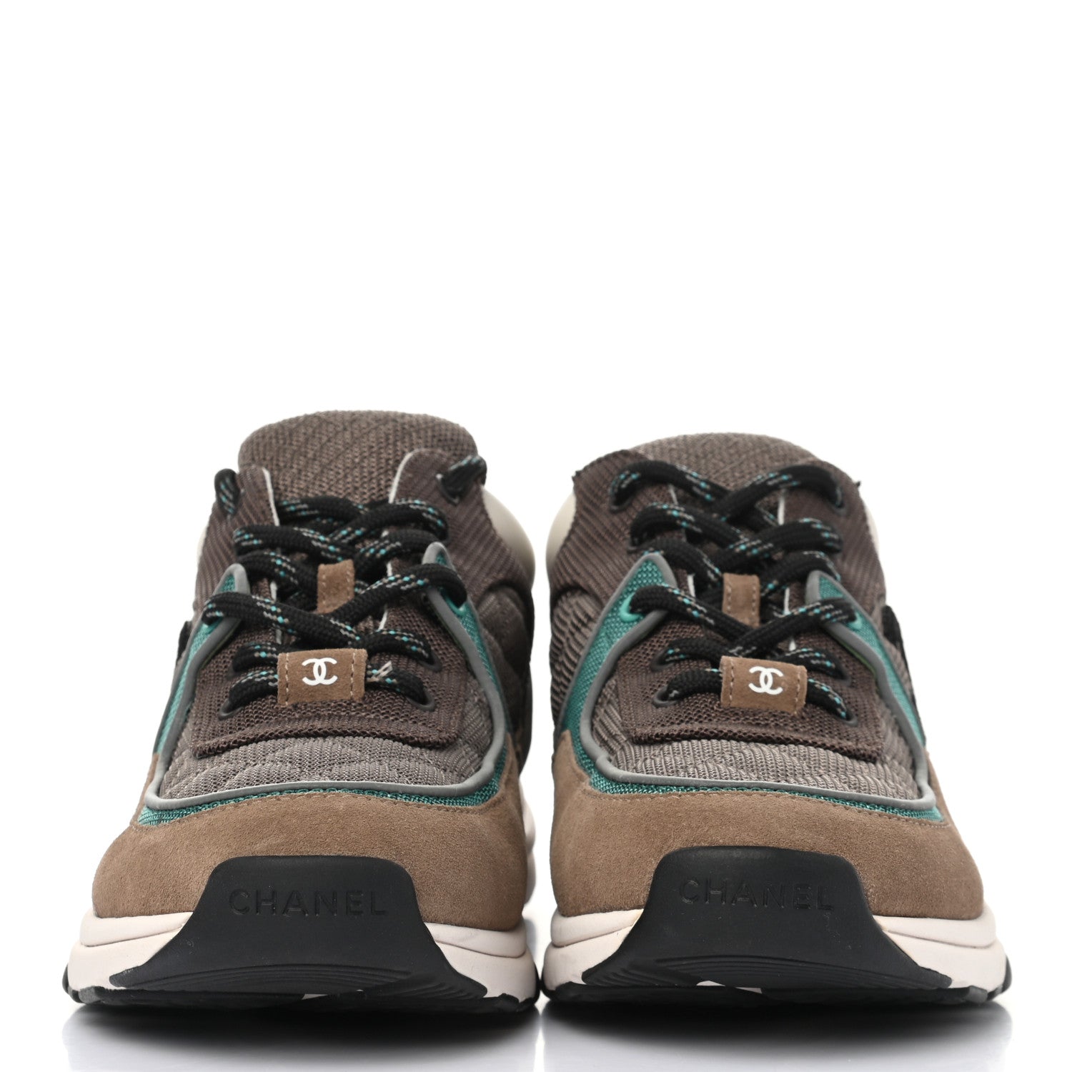 Chanel Nylon Calfskin Suede Womens CC Sneakers 40 Brown Green 2 of 8