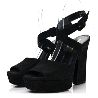 Saint Laurent Suede Debbie Platform Sandal 36.5 Black 3 of 8