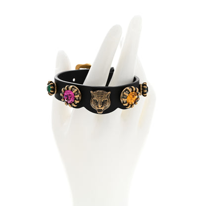 Gucci Calfskin Crystal Feline Heads Bracelet Black 2 of 7