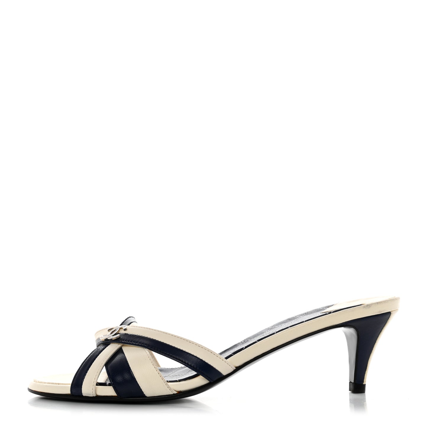 Lambskin CC Mules 37.5 Dark Navy Blue