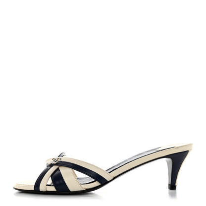 Chanel Lambskin CC Mules 37.5 Dark Navy Blue 1 of 12