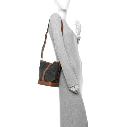 Celine Triomphe Canvas Calfskin Small Bucket Bag Tan 2 of 10