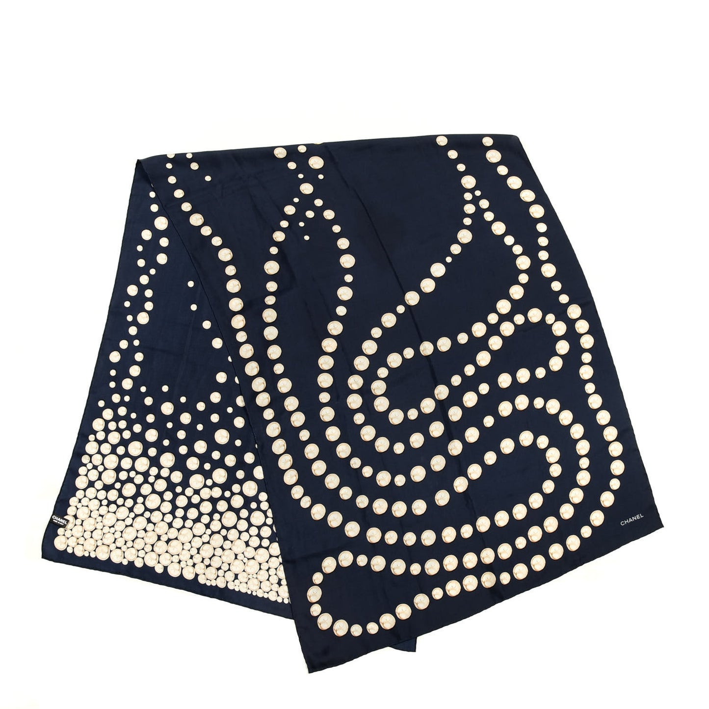 Silk Pearl Scarf White Navy Blue