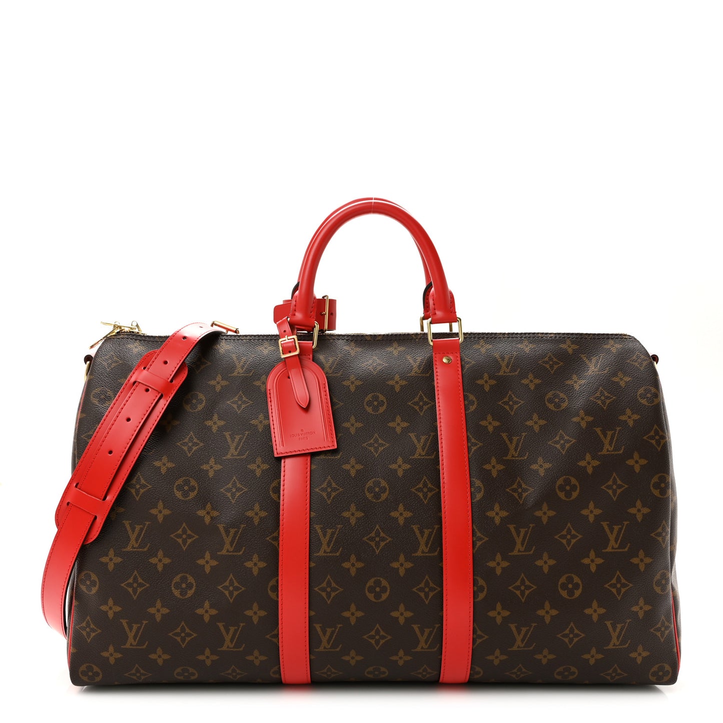 Calfskin Monogram Keepall Bandouliere 50 Coquelicot