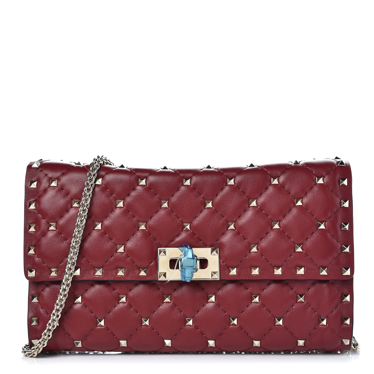 Valentino Garavani Nappa Rockstud Spike Wallet on Chain Rubino 1 of 6