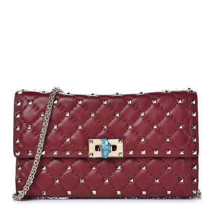 Valentino Garavani Nappa Rockstud Spike Wallet on Chain Rubino 1 of 6