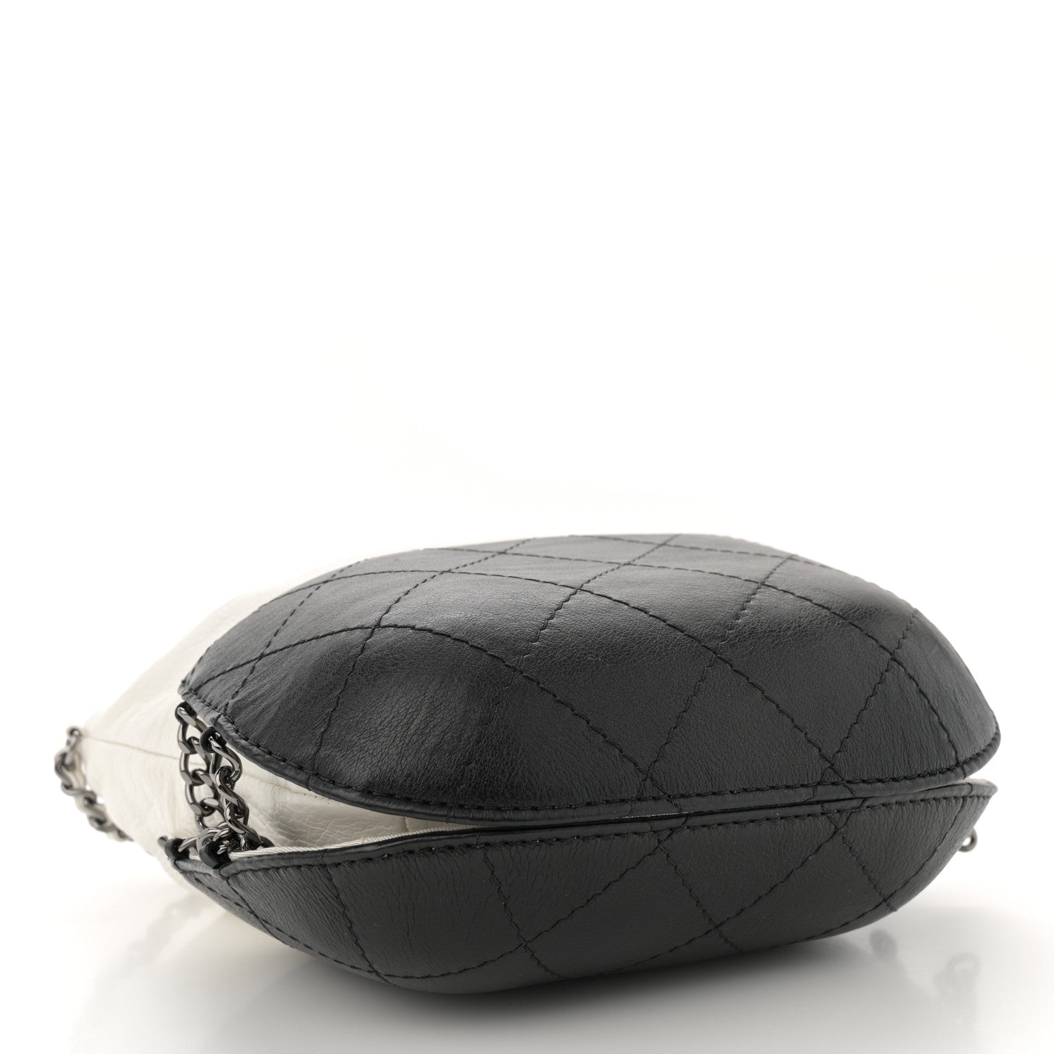 Chanel Aged Calfskin Quilted Small Gabrielle Bucket White Black 4 of 10