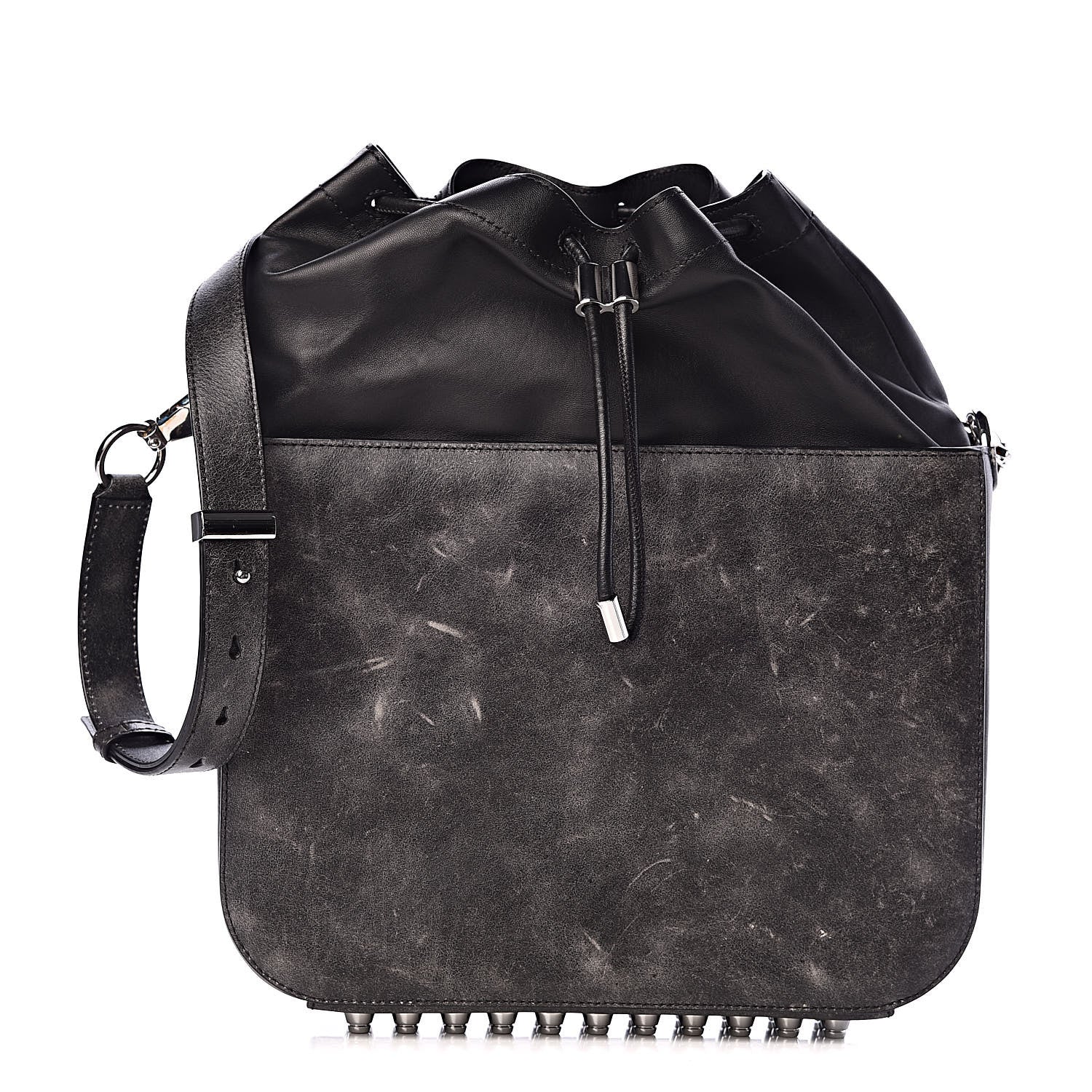 Alexander Wang Distressed Calfskin Flat Drawstring Bucket Black 1 of 11