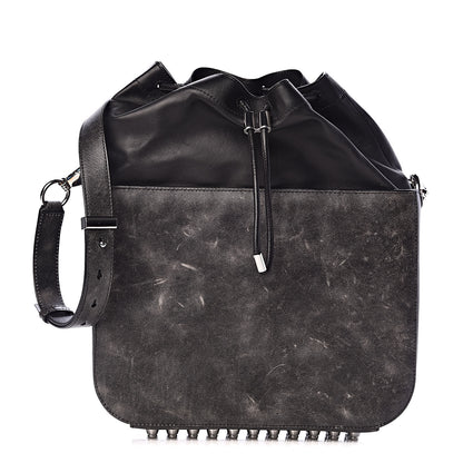 Alexander Wang Distressed Calfskin Flat Drawstring Bucket Black 1 of 11