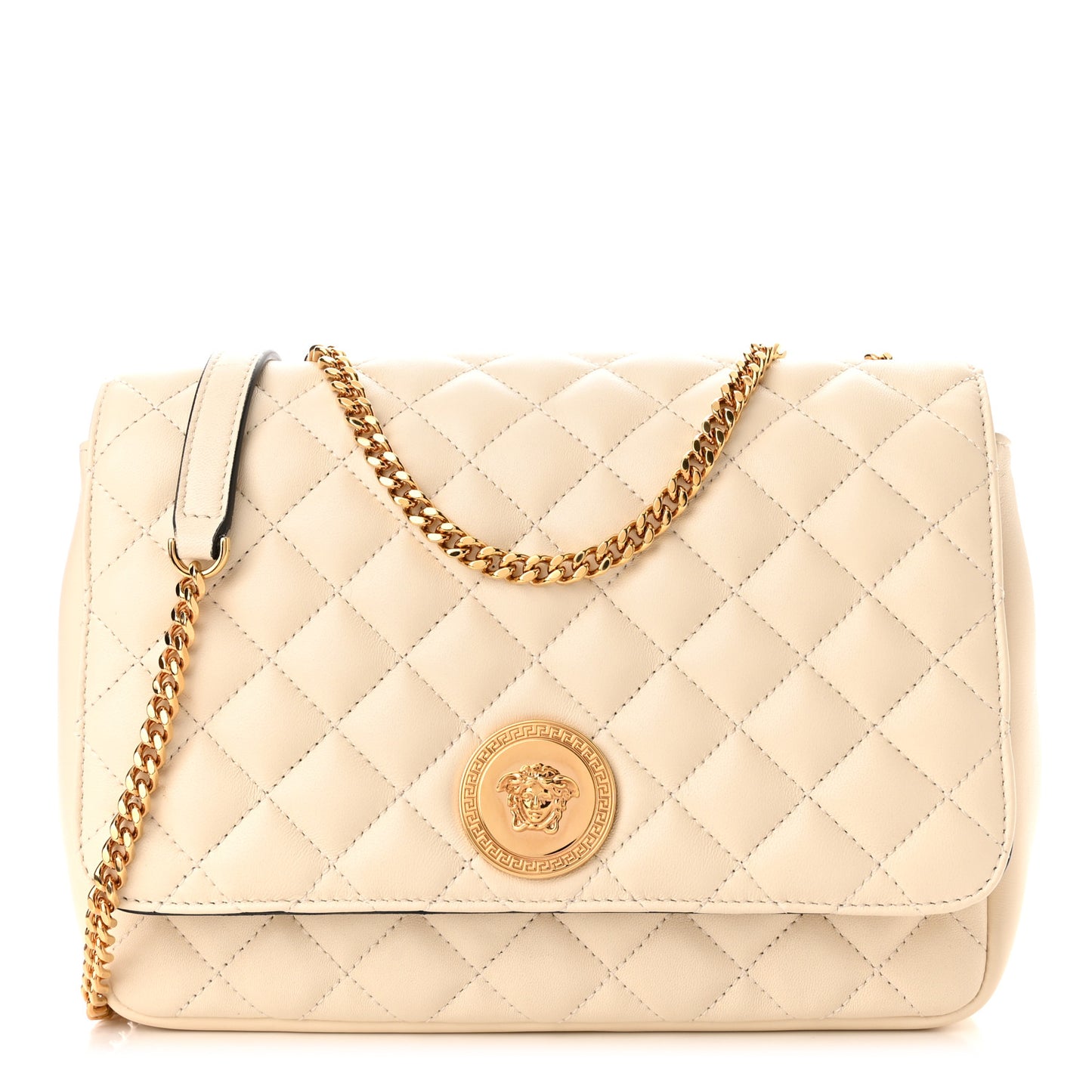 Nappa Quilted Medusa Chain Crossbody Beige