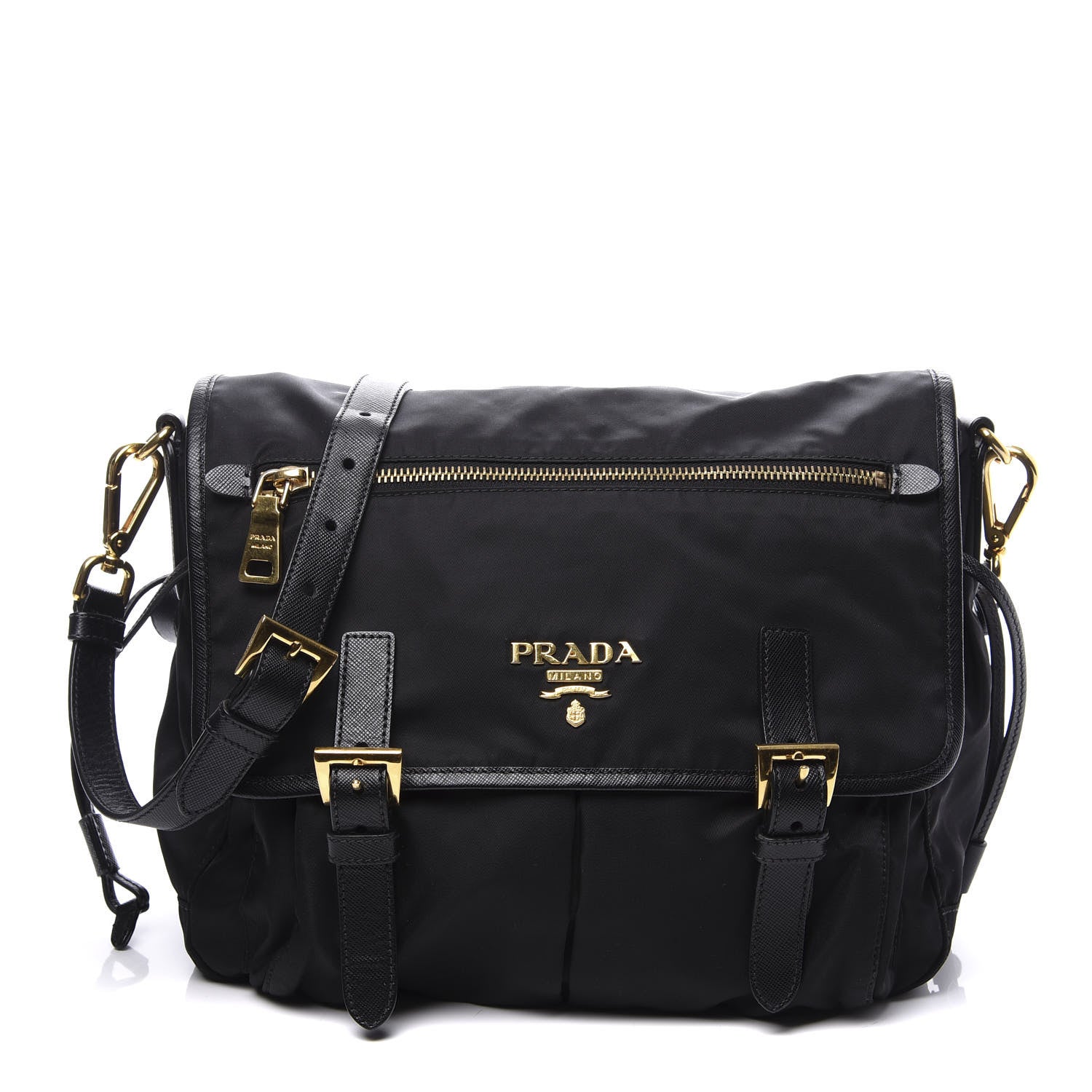 Prada Tessuto Nylon Saffiano Logo Messenger Bag Black 1 of 9