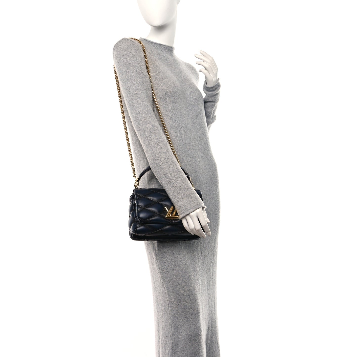 Lambskin Malletage Top Handle GO-14 MM Bleu Marine