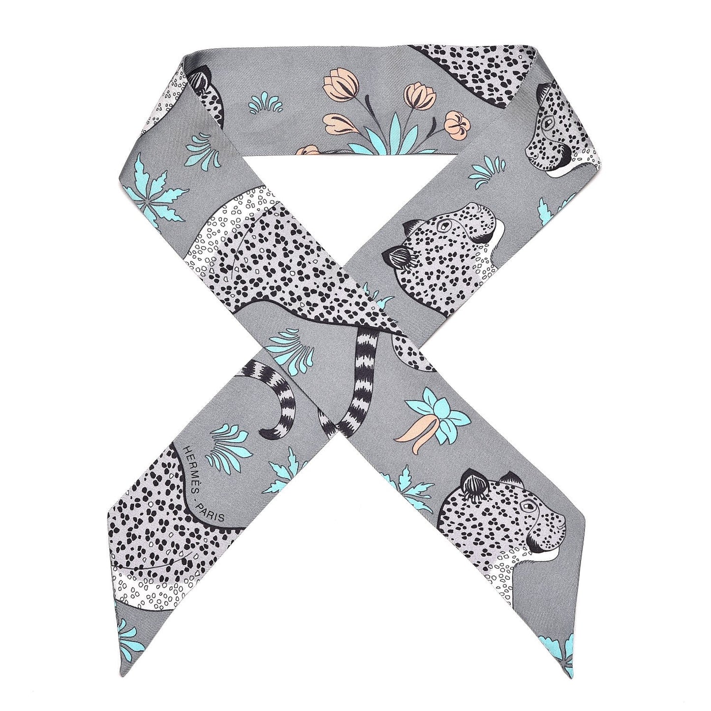 Silk Les Leopards Twilly Gris Acier Gris Perle Peach