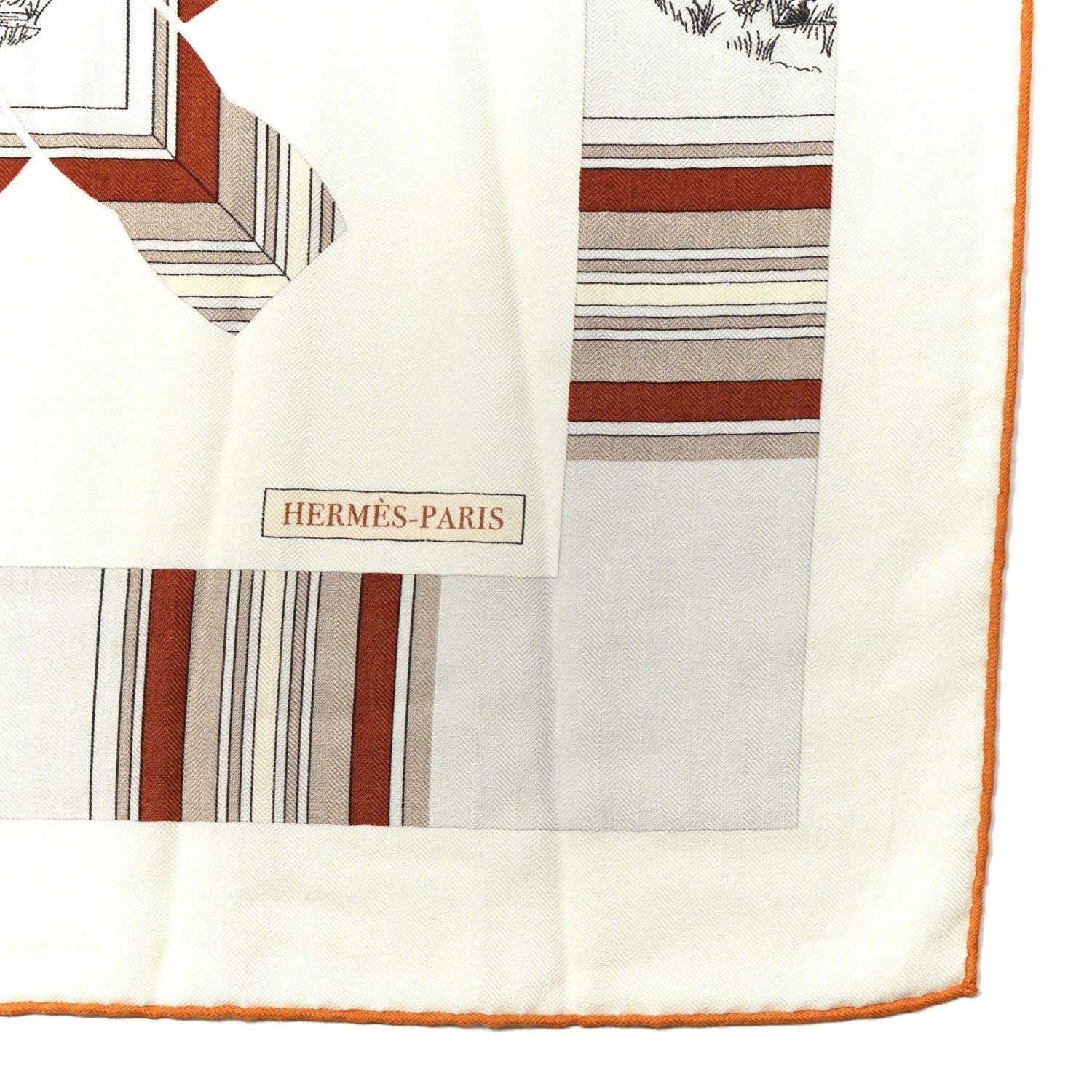 Hermes Cashmere Silk Eperon D'Or Et Tenues Shawl 140 White Caramel Orange Cuit 2 of 5