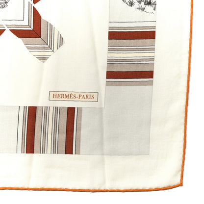 Hermes Cashmere Silk Eperon D'Or Et Tenues Shawl 140 White Caramel Orange Cuit 2 of 5