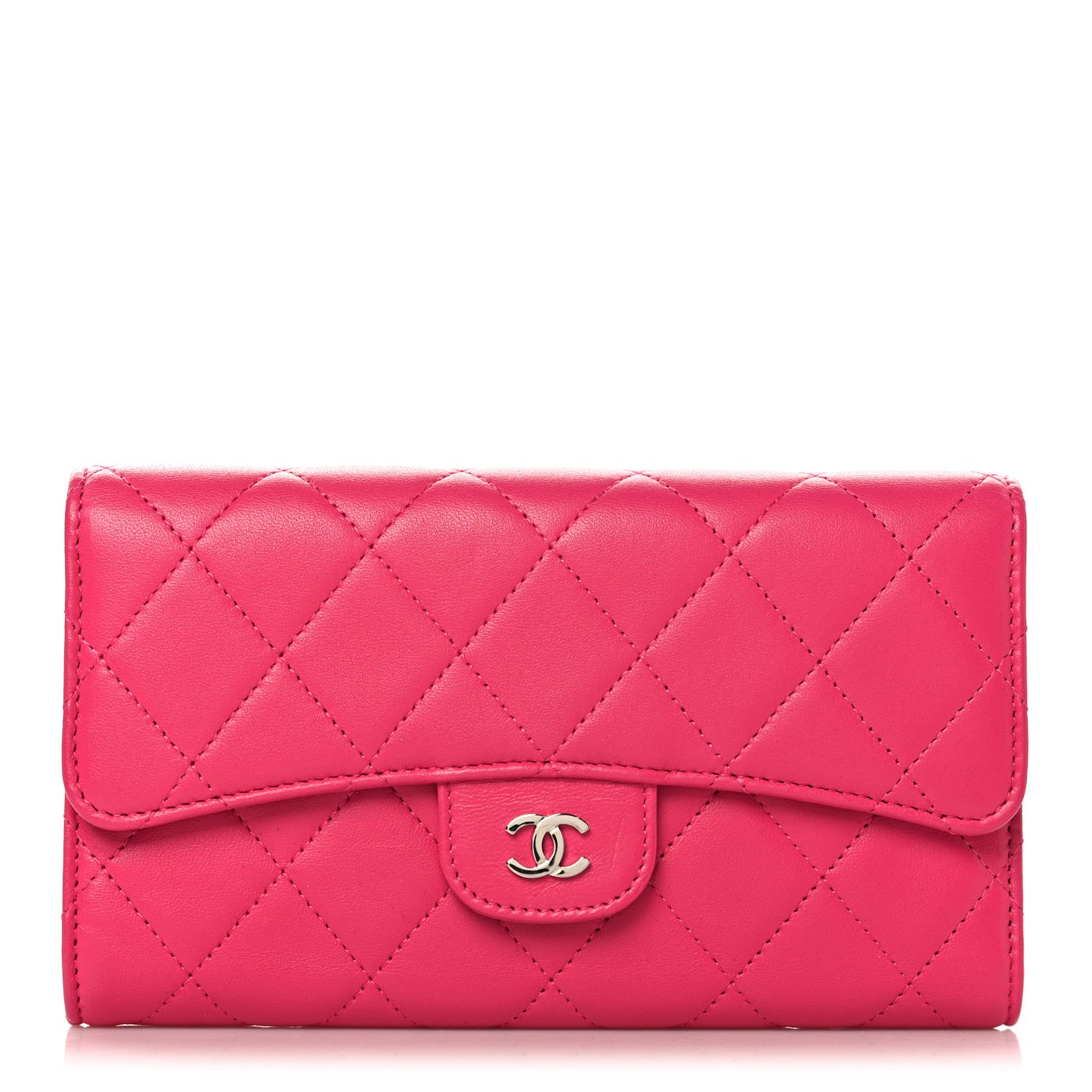 Lambskin Quilted Large Gusset Flap Wallet Pink