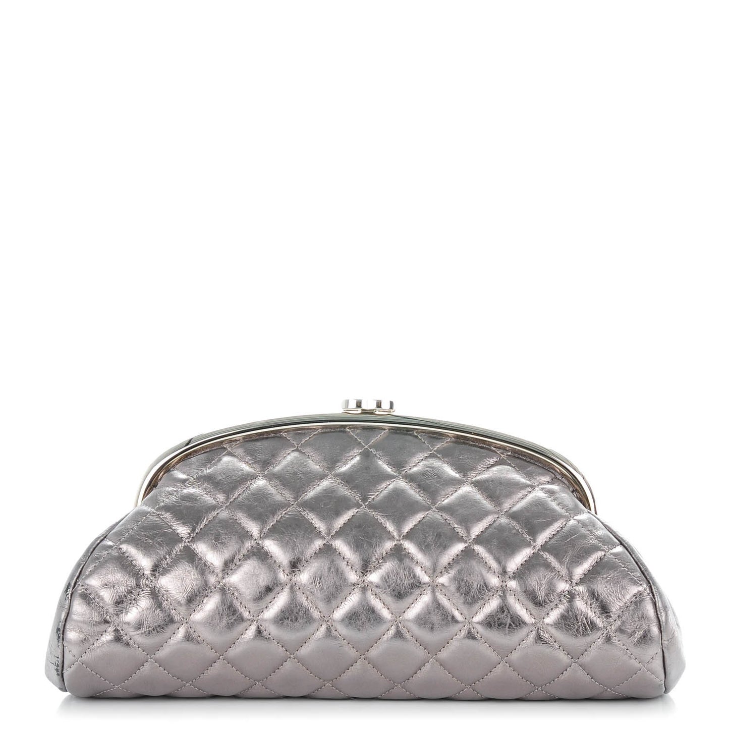 Metallic Aged Calfskin Quilted Timeless Clutch Silver