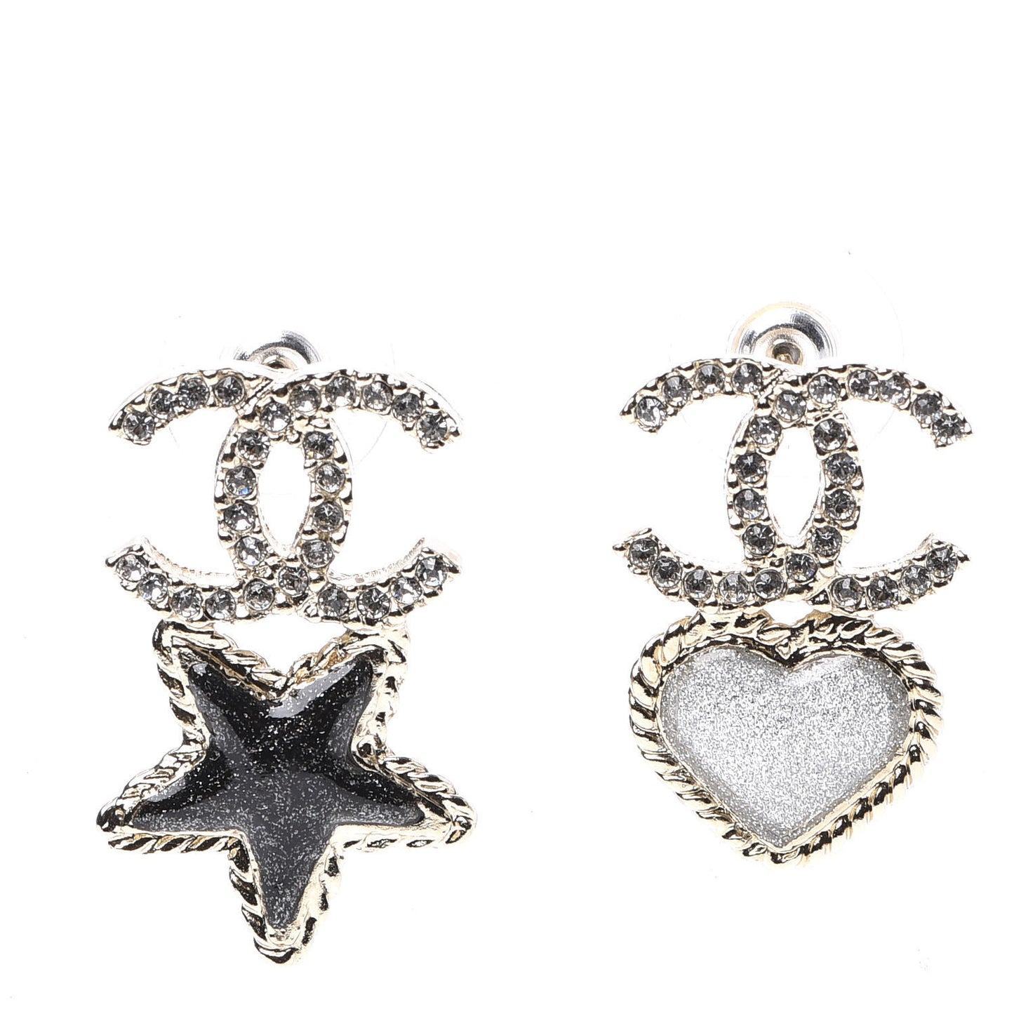 Crystal Enamel CC Star Heart Earrings Gold