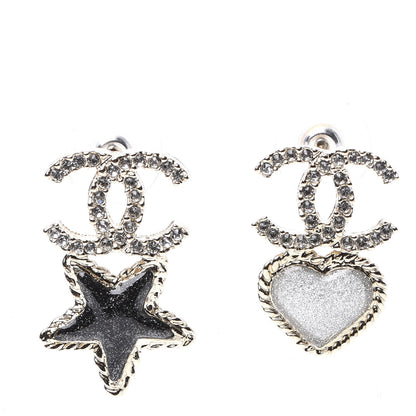 Chanel Crystal Enamel CC Star Heart Earrings Gold 1 of 5