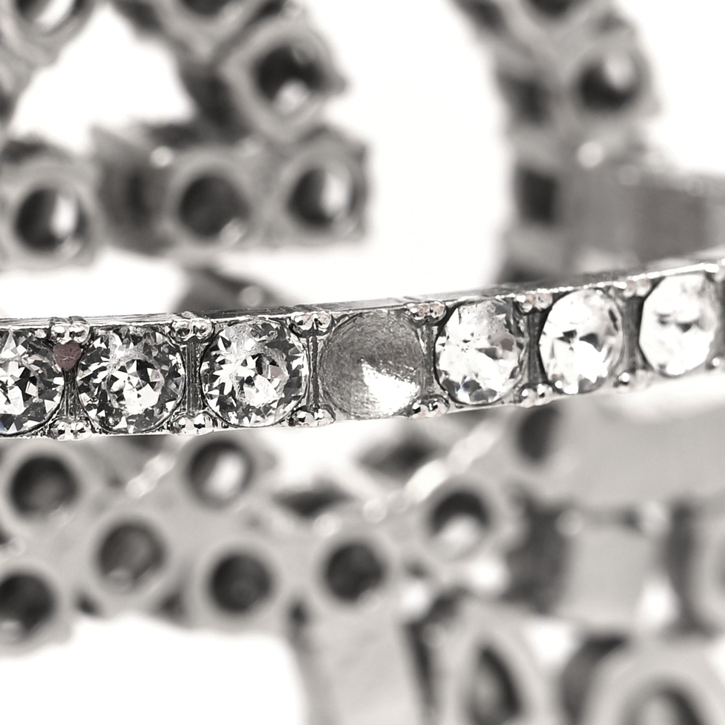 Metal Crystal Interlocking G Flower Ring M Silver