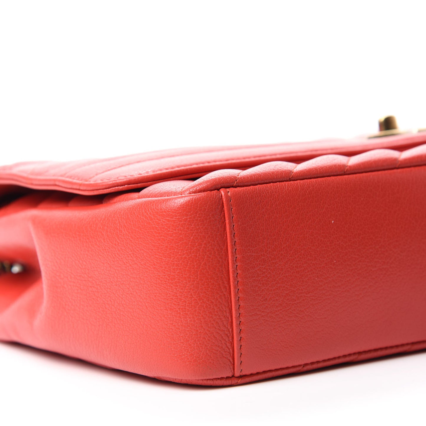 Shiny Goatskin Diagonal Quilted Small Flap Red