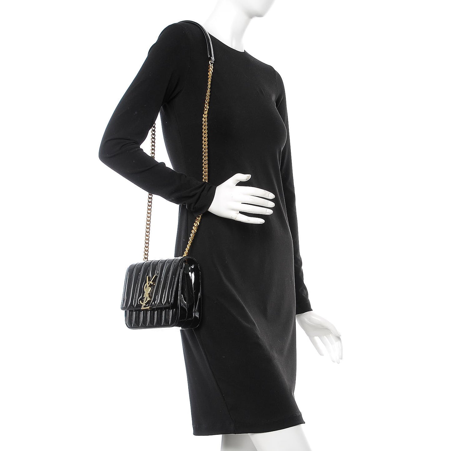 Patent Calfskin Matelasse Monogram Small Vicky Chain Bag Black