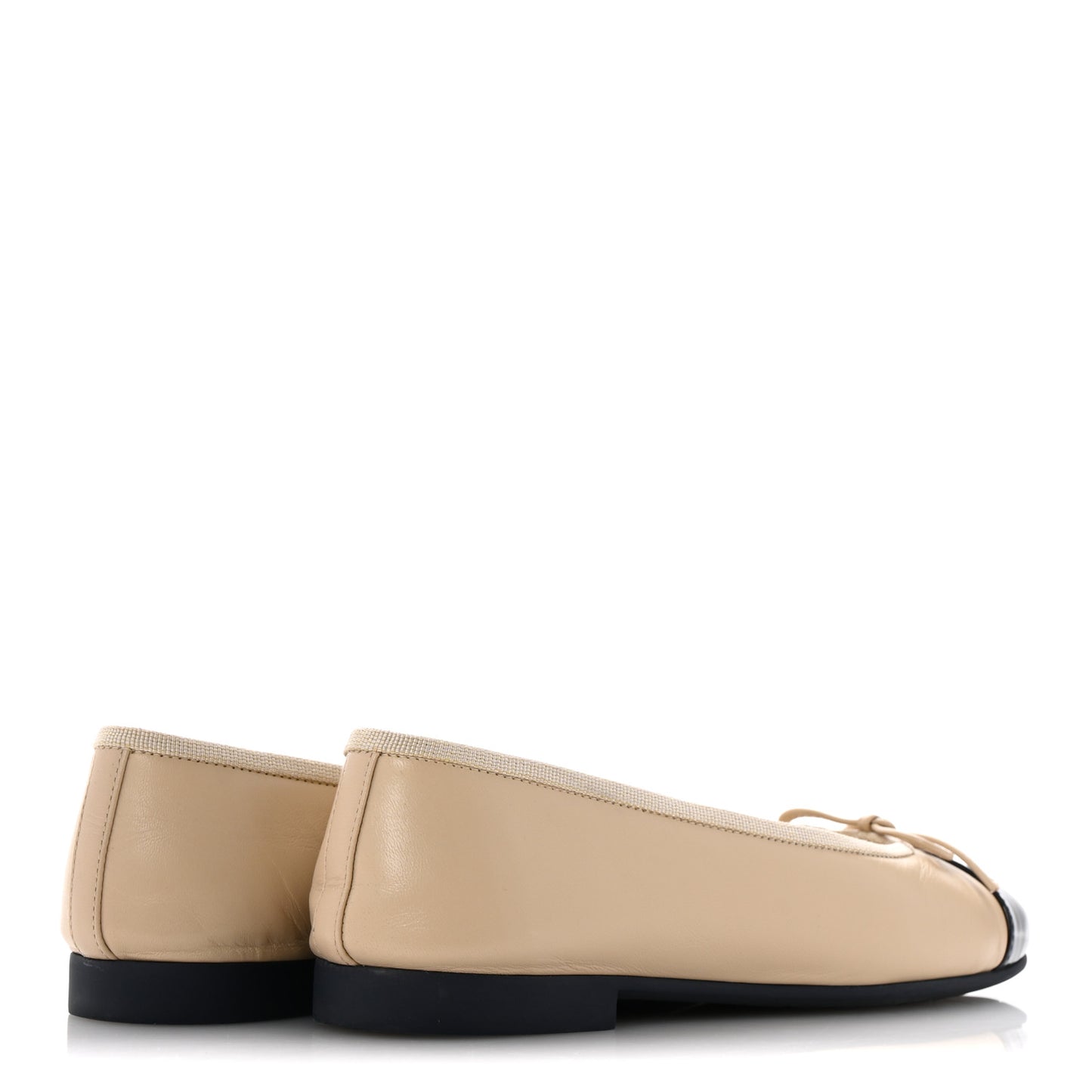 Goatskin Patent Calfskin Cap Toe CC Ballerina Flats 35.5 Light Beige Navy Blue