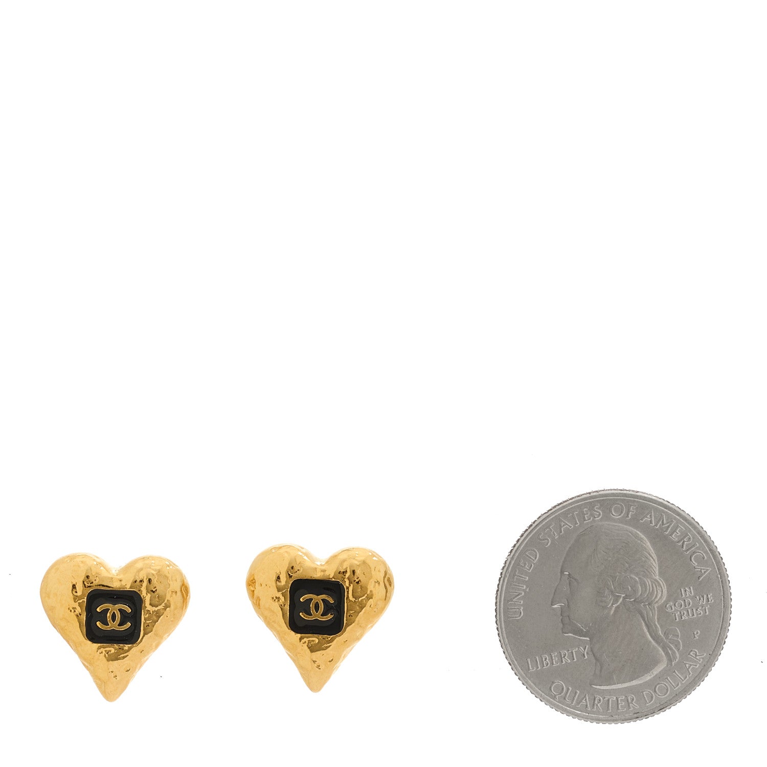 Chanel Metal Resin CC Heart Earrings Gold Black 2 of 5