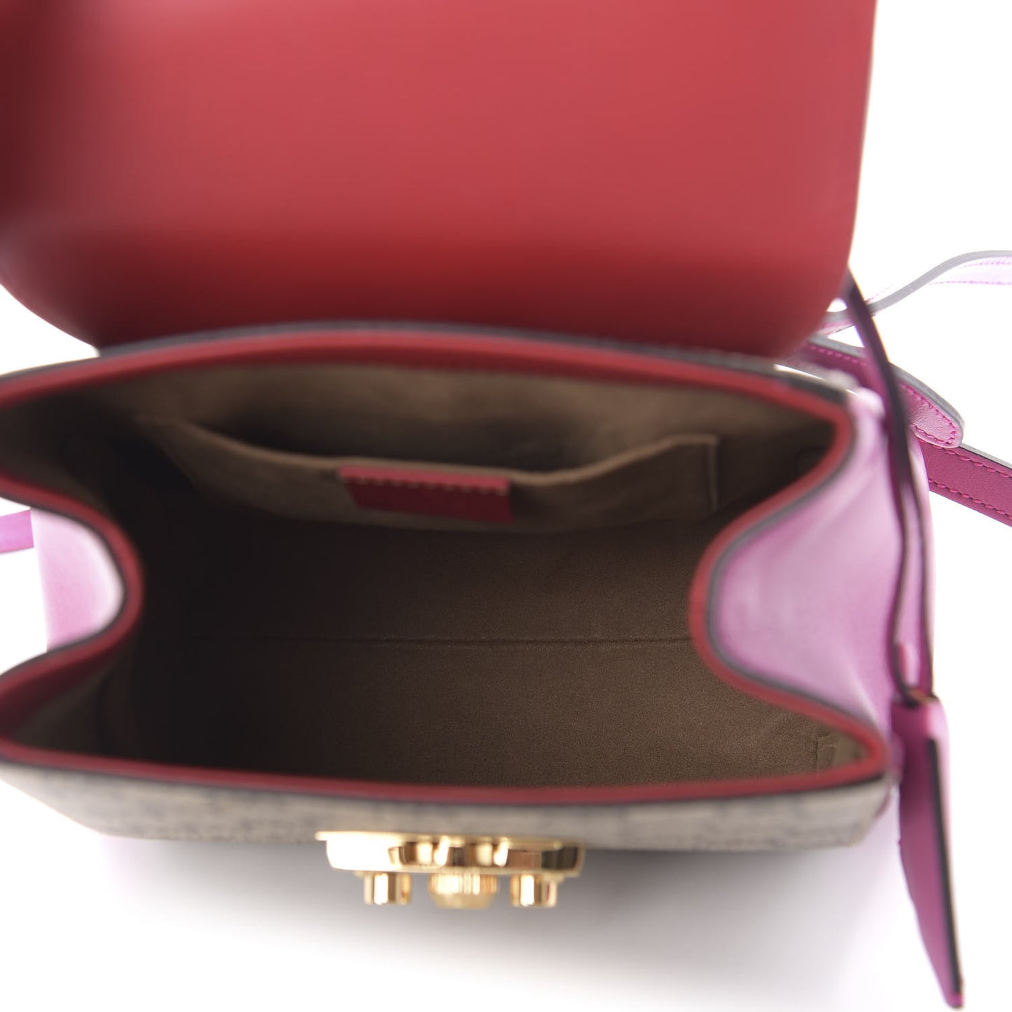 GG Supreme Monogram Calfskin Padlock Backpack Beige Hibiscus Red New Rosette
