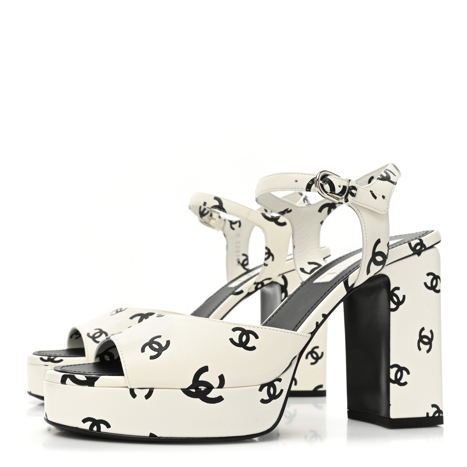 Chanel Printed Lambskin CC Platform Sandals 41 White Black 3 of 11