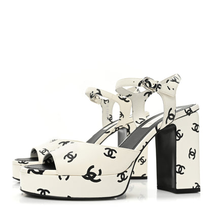 Chanel Printed Lambskin CC Platform Sandals 41 White Black 3 of 11