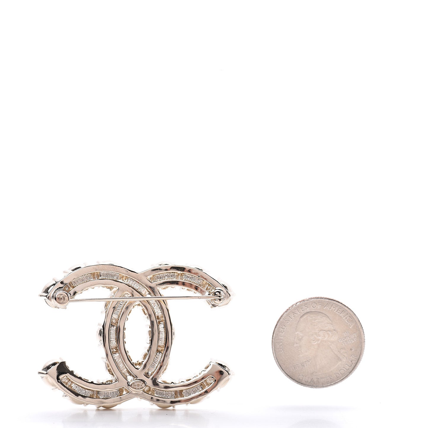 Pearl Crystal CC Brooch Gold Pearly White