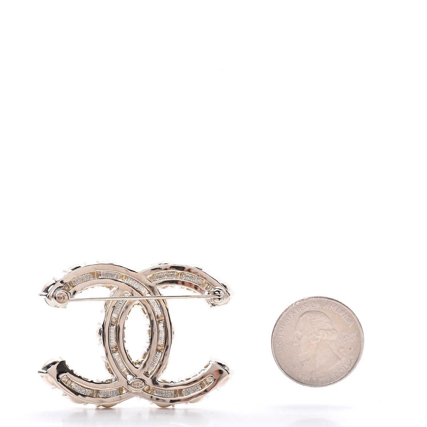 Chanel Pearl Crystal CC Brooch Gold Pearly White 2 of 4