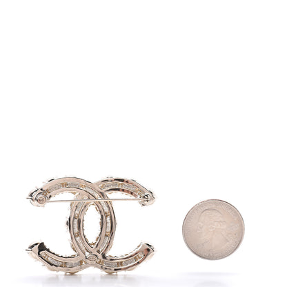 Chanel Pearl Crystal CC Brooch Gold Pearly White 2 of 4